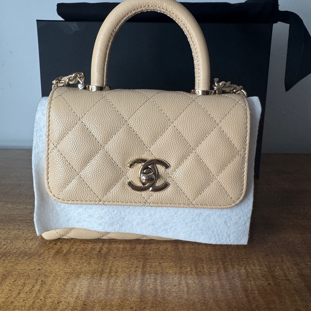 Chanel Beige Caviar Leather Micro Coco Handbag - Picture 2 of 15